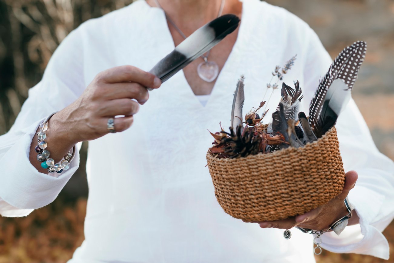 Shaman Working with Feathers